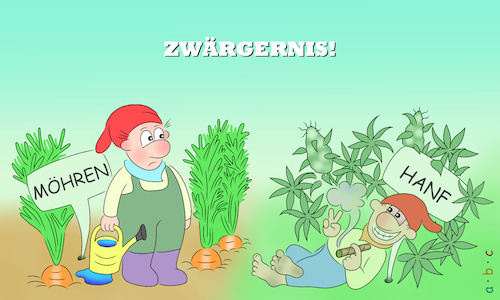 Cartoon: Zwärgernis (medium) by a-b-c tagged zwerg,garten,gartenzwerg,beruf,hanf,möhren,gemüse,gartenarbeit,wortspiel,wortwitz,abc,sucht,drogen,gras,rauchen,cannabis,zwerg,garten,gartenzwerg,beruf,hanf,möhren,gemüse,gartenarbeit,wortspiel,wortwitz,abc,sucht,drogen,gras,rauchen