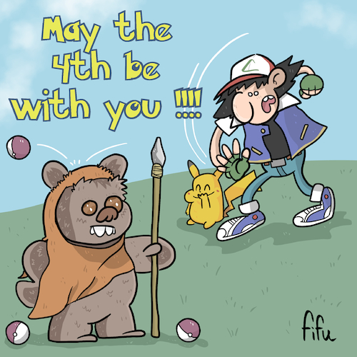 Cartoon: May the 4th (medium) by Fifu tagged starwars,pokemon,pikachu,nintendo,manga,anime,movies,ewoks,disney