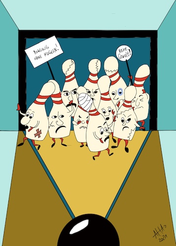 Cartoon: Protest der Pins (medium) by Ah-kreativ tagged bowling,demonstrieren,aufstand
