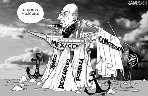 Cartoon: a toda maquina (medium) by JAMEScartoons tagged carderon,mexico,barco,caricatura,james,desempleo,corrupcion