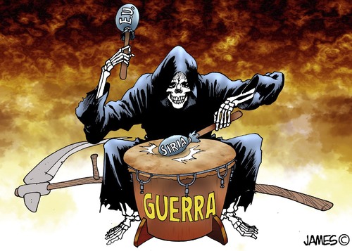 Cartoon: TAMBORES de GUERRA (medium) by JAMEScartoons tagged conflicto,infierno,siria,guerra,muerte,violencia,terrorismo,sarin,james,cartonista,jaime,mercado