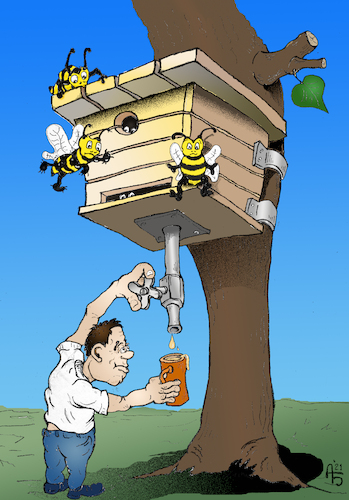 Cartoon: Bienenstock (medium) by Back tagged landwirtschaft,bienenstock,bienen,imkerei,honig,bienenkorb,bienenhaus