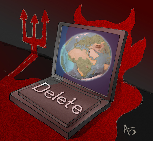 Cartoon: Delete (medium) by Back tagged delete,world,war,danger,erde,welt,gefahr