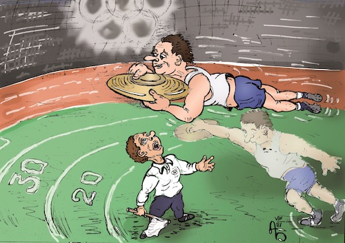 Cartoon: Diskuswerfer (medium) by Back tagged diskuswerfer,discusthrow,athletik,sport,leichtathletik,rekord