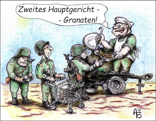 Cartoon: Feldküchenwagen (medium) by Back tagged krieg,soldatenleben,armee,heer