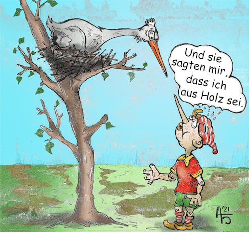 Cartoon: Herkunftsfrage (medium) by Back tagged herkunft,holz,sage,fabel,fiktion,zeugung,legende,pinocchio,geschichte