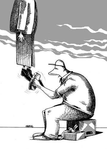 Cartoon: Bootblack (medium) by JARO tagged bootblack,hanged,man,black,humor