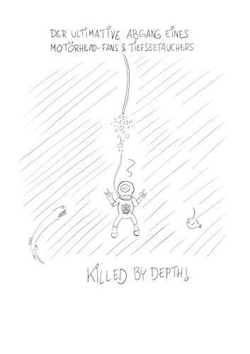 Cartoon: Killed by Depth (medium) by Thomas Novotny tagged hard,rock,tauchen,tiefsee,motorhead,fan,killed,by,depth,tod,tiefe,death,abgang,laternenfisch