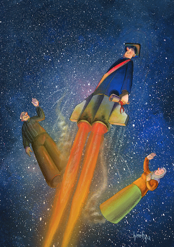 Cartoon: family (medium) by hamitgis tagged education,graduation,success,rocket,future,achievement,university,student,goals,science,pride,departure,hamit,hamitgis,gis,cartoon,art,drawing