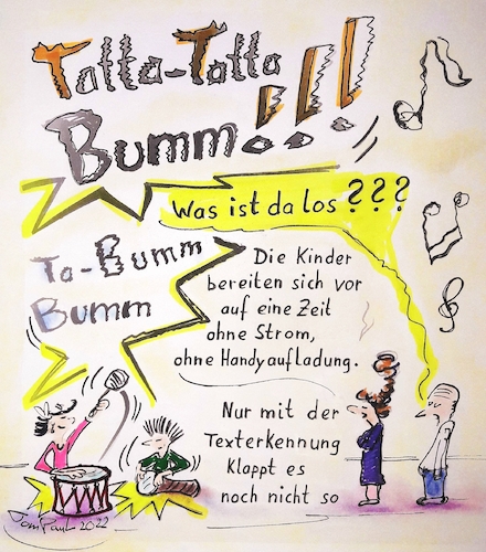 Cartoon: Blackout - Die Vorbereitung (medium) by TomPauLeser tagged strom,handy,smartphone,texterkennung,stromausfall,blackout,vorbereitung,trommel,trommeln