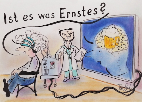 Cartoon: Da staunt die Wissenschaft (medium) by TomPauLeser tagged bier,arzt,gehirn,gehirnstrom,ekg,screen,gedanke,lieblingsgetränk