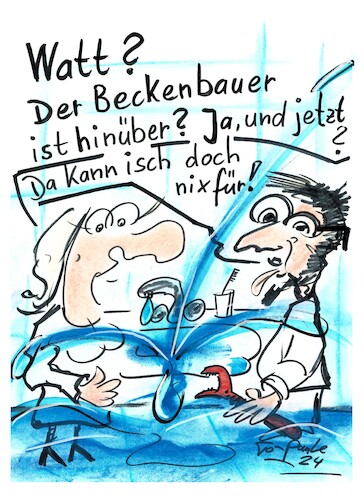 Cartoon: Der Beckenbauer (medium) by TomPauLeser tagged beckenbauer,waschbecken,becken,klemptner,sanitär,sanitärdienst,rohrzange,zange,zahnbürste,verstopft,kaputt,abfluss,badezimmer
