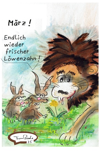 Cartoon: Endlich März (medium) by TomPauLeser tagged märz,frühjahr,frühling,löwenzahn,hase,löwe