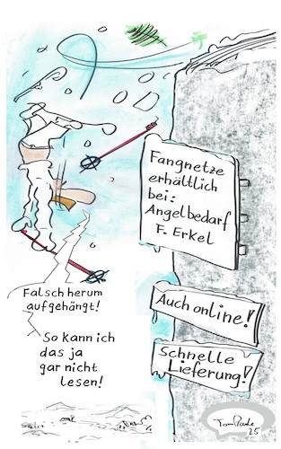 Cartoon: Funsport (medium) by TomPauLeser tagged funsport,ski,skifahren,alpin,fall,fangnetzt,schilder,warnschild,werbeplakat,plakat,skier,skiausrüstung,felsen,berge,berghang,lawine,abgang,skistöcke,online,schnelle,lieferung,angelbedarf,ferkel,netz,netze,cartoon,comic,karikatur,humorbild,lachen,makaber,freier,schnee,schneelandschaft,winter