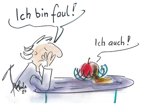 Cartoon: Kann vorkommen (medium) by TomPauLeser tagged faul,faulheit,apfel,fauler,obst,verdorben,schale,tisch