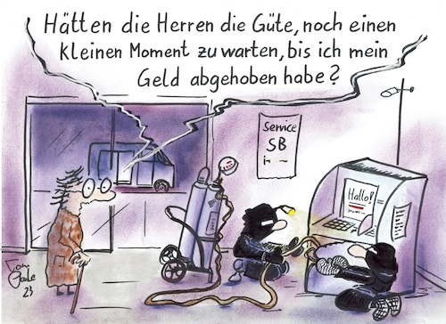 Cartoon: Neulich am Geldautomaten (medium) by TomPauLeser tagged geldautomat,sprengung,geldautomatensprengung,bankräuber,banküberfall,überfall,bankfiliale