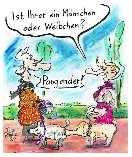 Cartoon: Richtig gendern (medium) by TomPauLeser tagged gender,pangender,homophobie,antihomophobie,man,frau,männchen,weibchen,männlich,weiblich,hund,tier,hundeleine
