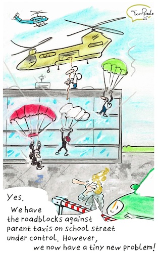 Cartoon: Roadblockds school street (medium) by TomPauLeser tagged school,roadblocks,helicopter