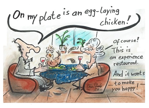 Cartoon: The golden egg ? (medium) by TomPauLeser tagged the,golden,egg,chicken,food,dinner,experience,wine,plate,restaurant,event,style,oldschool,fantastic,grat,together,charming,greatfull,happening