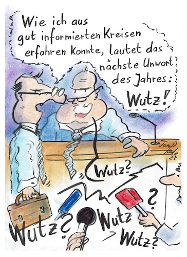 Cartoon: Wutz (medium) by TomPauLeser tagged unwort,des,jahres,wutz,podium,bühne,mikrophon,radio,fernsehn,rede,auditorium,kommission