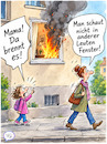 Cartoon: Notruf (small) by TomPauLeser tagged feuer,warnapp,app,brand,brandwehr,notfall,rettung,feuerwehr,notruf,fenster,wohnungsbrand