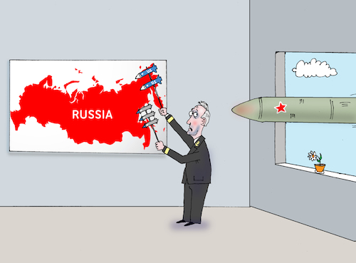 Cartoon: escalation (medium) by Tarasenko  Valeri tagged war,missiles,plan,threat,map,explosion