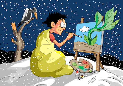 Cartoon: Artist in Winter (medium) by laodu tagged krise,crisis,winter,art,artist,künstler,cold,kälte