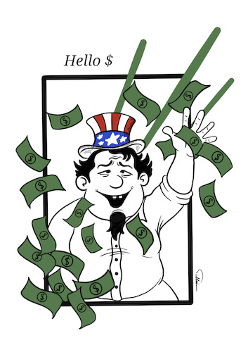 Cartoon: Hello Dollar (medium) by sally cartoonist tagged economy,money,international,politicians,economy,money,international,politicians