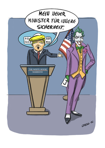 Cartoon: Trumps Joker (medium) by SandraNabbefeld tagged cartoon,cartoonistin,humor,absurd,politik,aussenpolitik,washington,donaldtrump,usa,trump,minister,joker,sicherheit,ministeramt,ministerstab,schurke,superschurke,sandranabbefeld,nabbefeld,nabbefeldcartoon,cartoonlobby,rheinischehumorverwaltung,cartoon,cartoonistin,humor,absurd,politik,aussenpolitik,usa,trump,minister,joker,sicherheit,ministeramt,ministerstab,schurke,superschurke,sandranabbefeld,nabbefeld,nabbefeldcartoon,cartoonlobby,rheinischehumorverwaltung