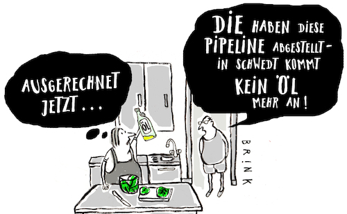 Cartoon: Kein Öl (medium) by ALIS BRINK tagged druschba,pipeline,öl,sanktionen,ukraine,russland,polen,cartoon,karikatur,kochen,küche,druschba,pipeline,öl,sanktionen,ukraine,russland,polen,cartoon,karikatur,kochen,küche