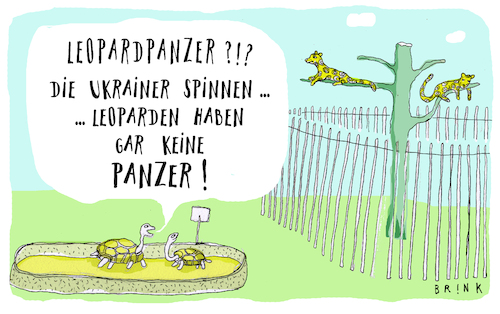 Cartoon: Leopard Panzer (medium) by ALIS BRINK tagged leopard,panzer,rüstung,ukraine,waffenlieferung,schildkröten,leopard,panzer,rüstung,ukraine,waffenlieferung,schildkröten,zoo