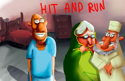 Cartoon: HIT AND RUN STORY (medium) by sal tagged cartoon,hit,and,run,young,old,man,woman