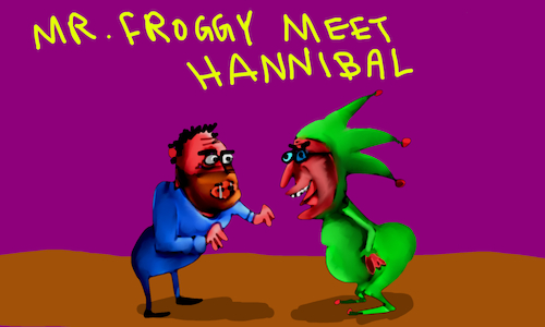Cartoon: MR.FROGGY MEET HANNIBAL (medium) by sal tagged cartoon,storyboard,mr,froggy,adventures,meet,hannibal