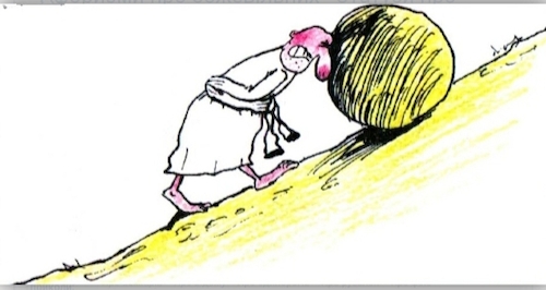 Cartoon: Sisyphus (medium) by Siminoga Vadim tagged labor,pension,medicine,elections,officials