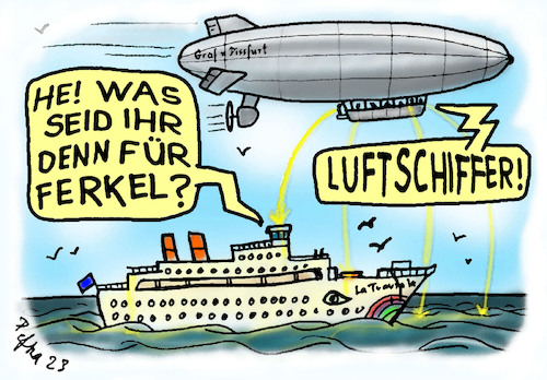 Cartoon: Pisswitz Nr.2 (medium) by pefka tagged schiff,luftschiffer,ferkel