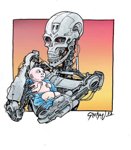 Cartoon: It was not as if we didnt know (medium) by Grethen tagged ai,ki,ia,chatgpt,terminator,technology
