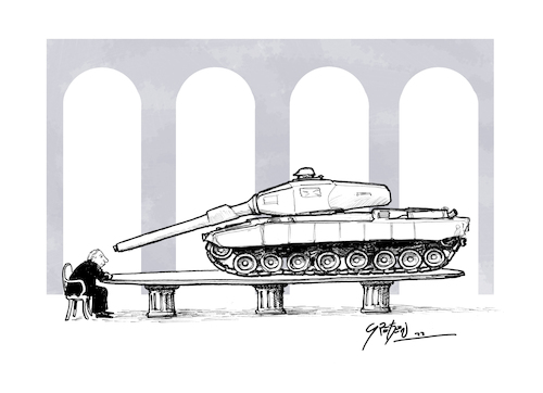 Cartoon: The long table (medium) by Grethen tagged leopard,panzer,tank,ukraine,putin,war