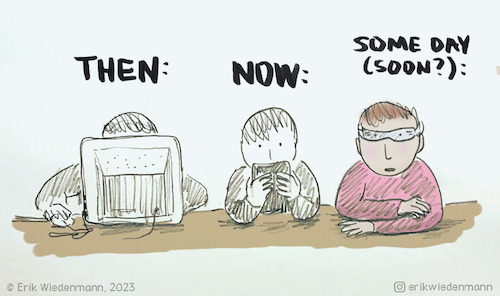 Cartoon: Evolution of technology (medium) by erikwiedenmann tagged headset,vr,visionpro,google,glass,digital