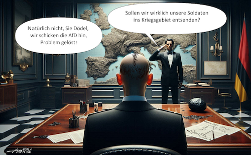 Cartoon: Bundeslogistik (medium) by Arni tagged soldaten,bundeswehr,logik,logistik,amt,senden,krieg,gebiet,fliegen,bombardement,kämpfe,kampf,vernichtung,soldaten,bundeswehr,logik,logistik,amt,senden,krieg,gebiet,fliegen,bombardement,kämpfe,kampf,vernichtung