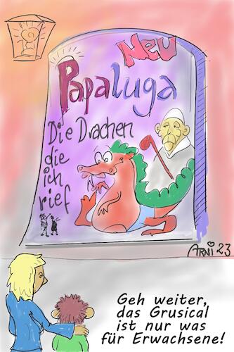 Cartoon: Musical goes Grusical (medium) by Arni tagged papa,papst,kinder,kirche,mißbrauch,drache,drachen,pfarrer,pfaffe,pastor,bischof,musical,grusical