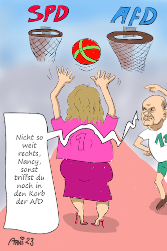 Cartoon: Nancys Rechtsdrall (medium) by Arni tagged nancy,faeser,olaf,scholz,basketball,rechts,rechtsdrall,spd,afd,cdu,csu,korb,links