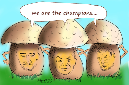 Cartoon: We are the Champions Regierung (medium) by Arni tagged regierung,koalition,ampel,politik,überheblichkeit,einschätzung,meinung,champion,sieger,führer,führung,spd,grüne,fdp