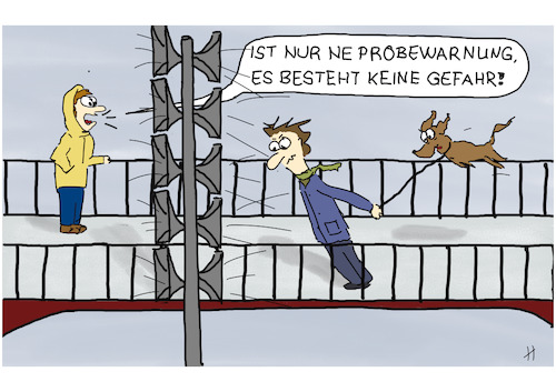 Cartoon: Gefahrlose Probewarnung (medium) by Gabi Horvath tagged probewarnung,gefahr,alarm,warntag,sirenen,bevölkerungsschutz