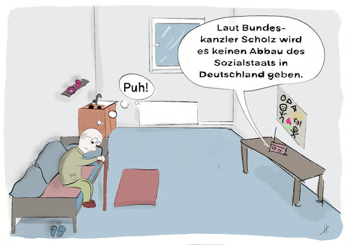 Cartoon: Kein Abbau des Sozialstaats (medium) by Gabi Horvath tagged spd,parteitag,scholz,sozialstaat,armut,altersarmut,bürgergeld