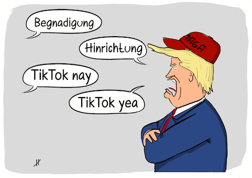 Cartoon: Täglich Gegenteiltag (medium) by Gabi Horvath tagged trump,hinrichtung,begnadigung,usa,tiktok,erlauben,verbieten