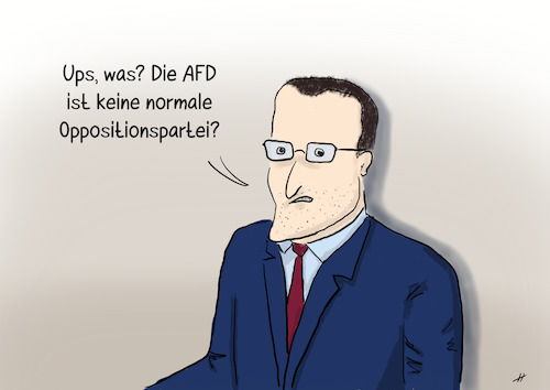 Cartoon: Überraschung (medium) by Gabi Horvath tagged afd,gesichert,rechtsextrem,rechtsextremistisch,verfassungsschutz,brandmauer,cdu,spahn,afd,gesichert,rechtsextrem,rechtsextremistisch,verfassungsschutz,brandmauer,cdu,spahn