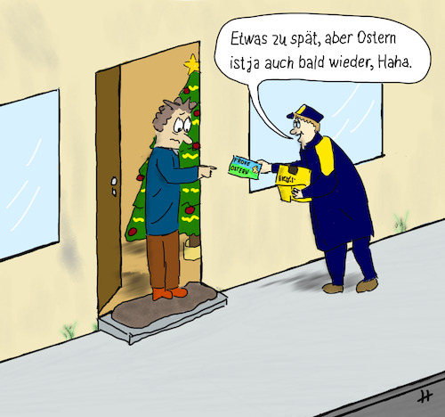 Cartoon: Verspätete Zustellung (medium) by Gabi Horvath tagged verspätet,brief,post,zustellung,warten,ostern,weihnachten