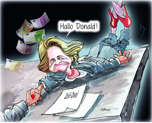 Cartoon: Hallo Donald (medium) by Ritter-Cartoons tagged ursula,und,der,zolldeal,ursula,und,der,zolldeal