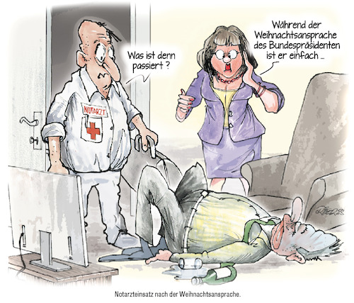 Cartoon: Notarzteinsatz nach der Weihnach (medium) by Ritter-Cartoons tagged notarzteinsatz