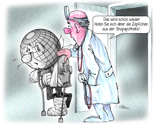 Cartoon: Shopapotheke (medium) by Ritter-Cartoons tagged kranke,welt,in,gips,und,krücken,arzt,apotheke,gesundheit,kranke,welt,in,gips,und,krücken,arzt,apotheke,gesundheit